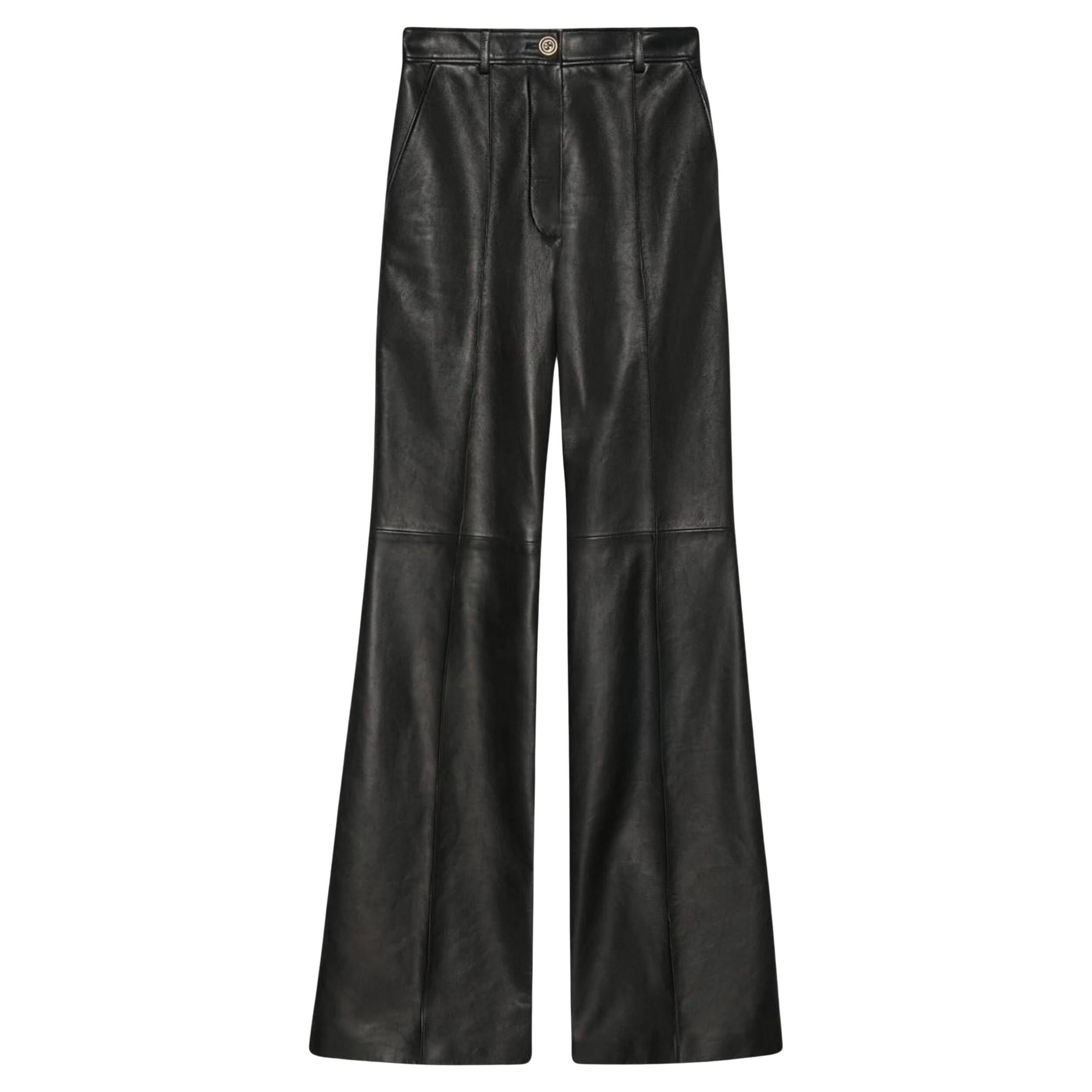 Gucci - Pantaloni svasati in pelle plonge nera IT 40 in vendita