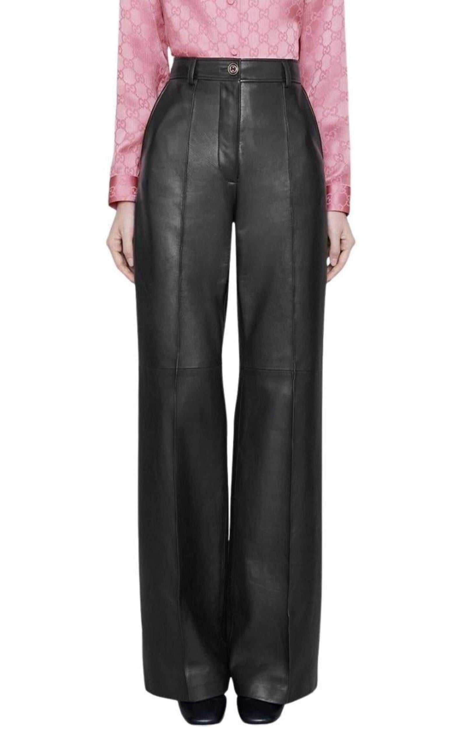 Nero Gucci - Pantaloni svasati in pelle plonge nera IT 42 in vendita