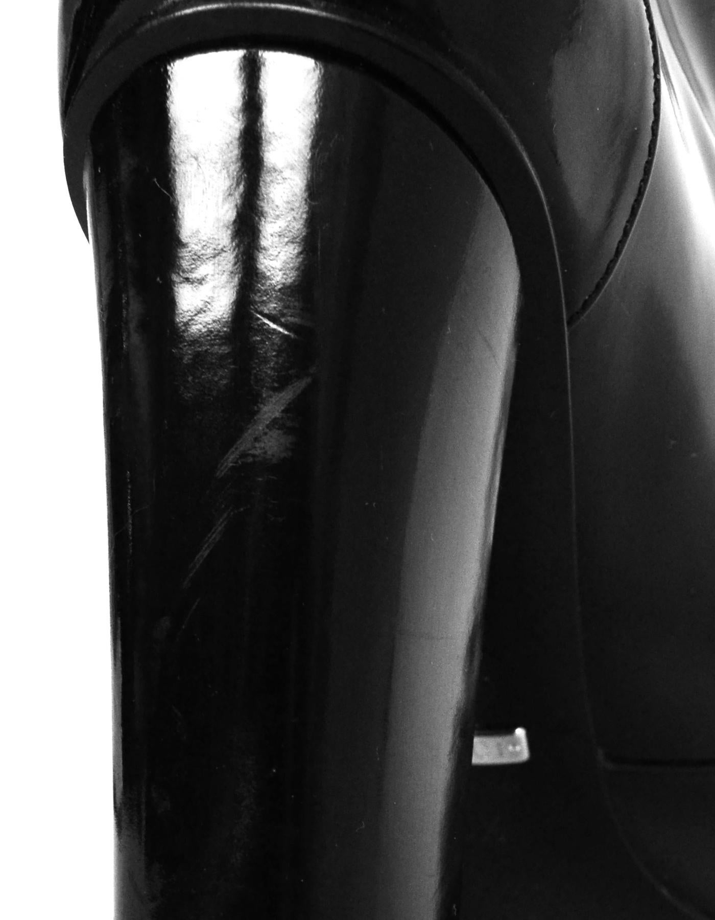 Gucci Black Polished/Glazed Leather Silver Horsebit Regent Ankle Boots Sz 36.5 1