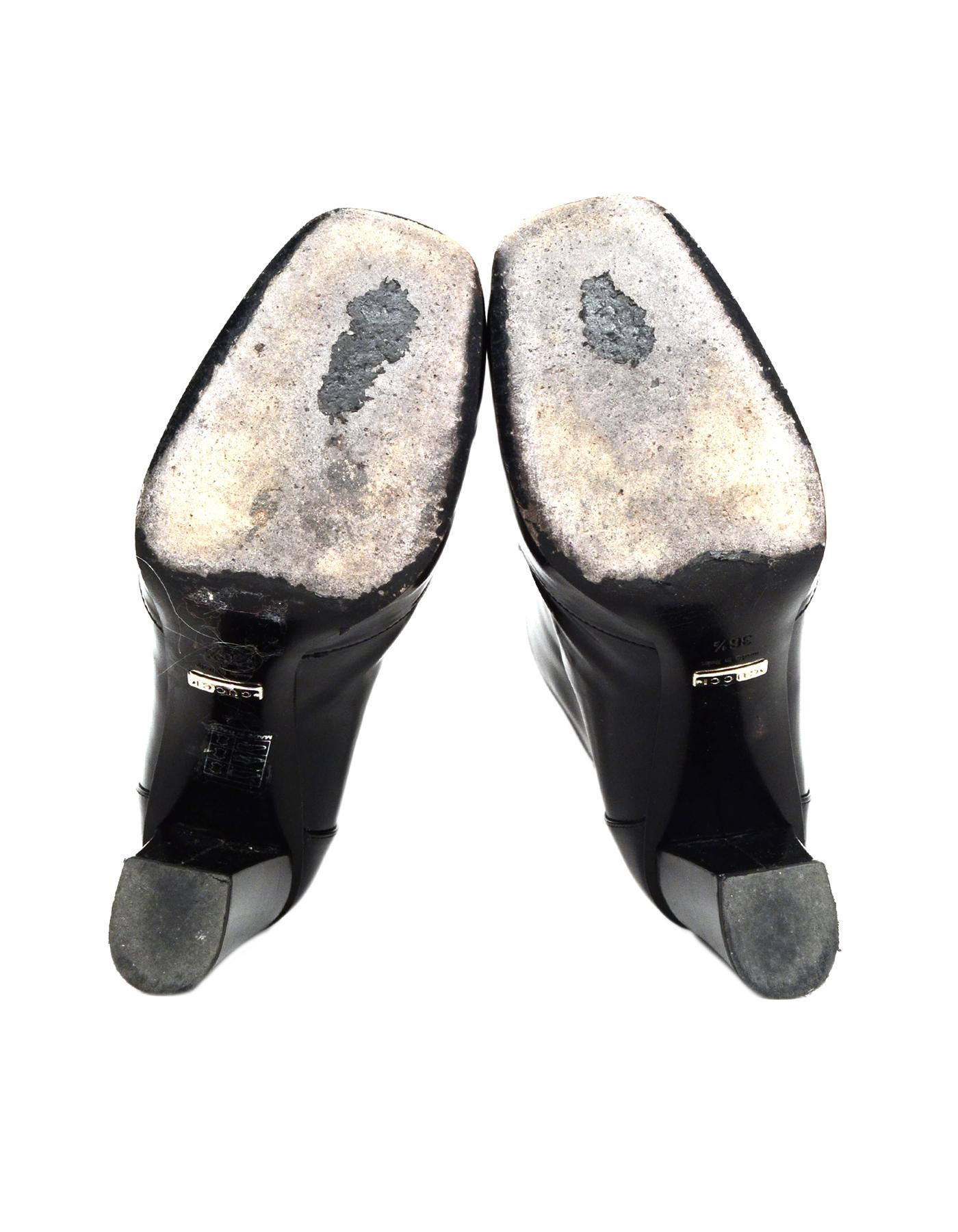 Gucci Black Polished/Glazed Leather Silver Horsebit Regent Ankle Boots Sz 36.5 3