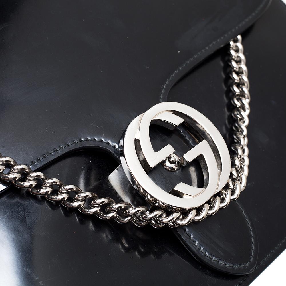 Gucci Black Polished Leather Interlocking G Shoulder Bag 1