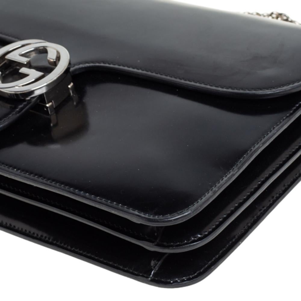 Gucci Black Polished Leather Interlocking G Shoulder Bag 3