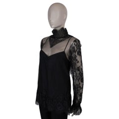 GUCCI black polyamide 2022 TULLE & CHANTILLY LACE TRIM Shirt 44 L