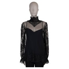 GUCCI black polyamide 2022 TULLE & CHANTILLY LACE TRIM Shirt 44 L