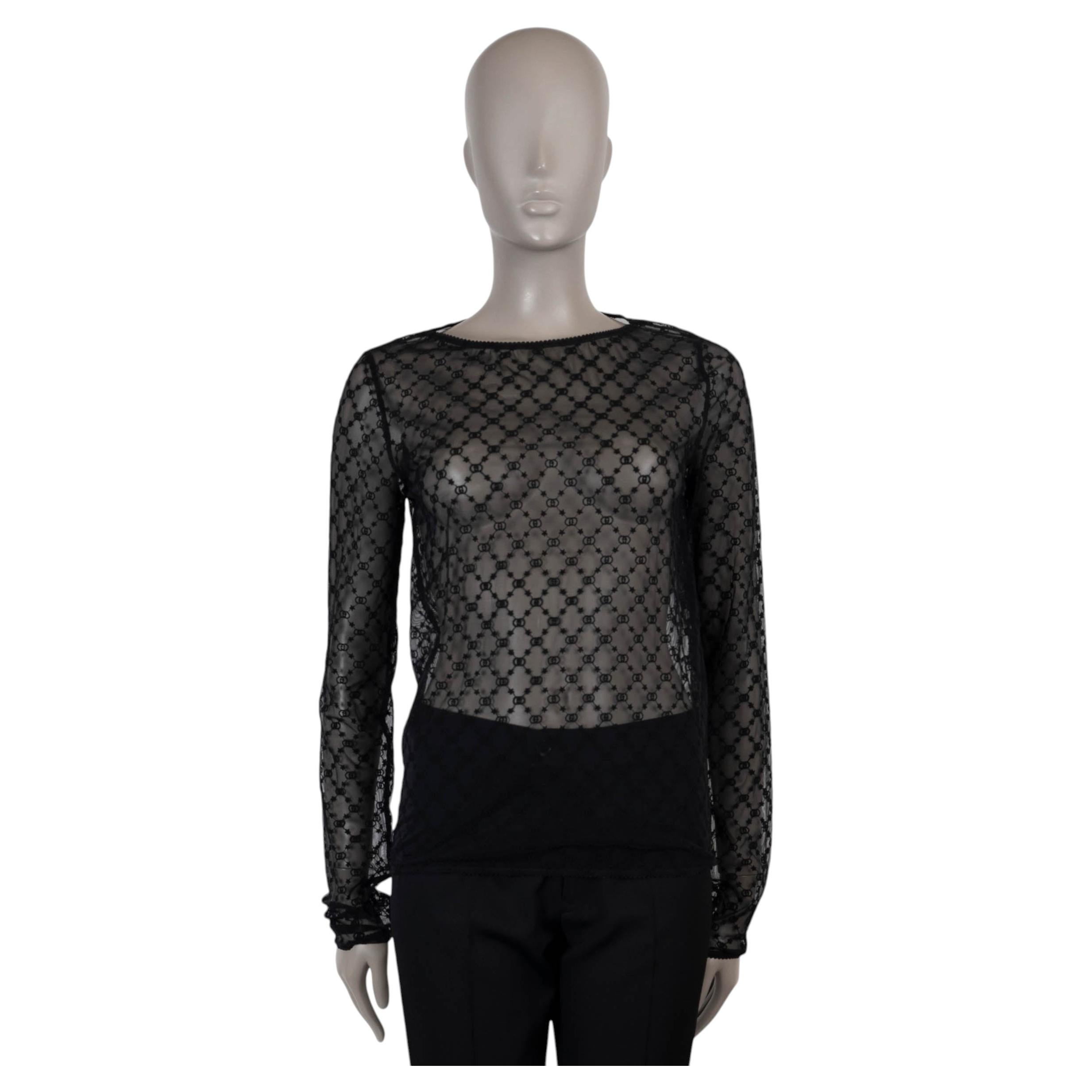 Gucci schwarzes Polyamid-Hemd „GG STAR EMBROIDERED TULLE“ in Größe M