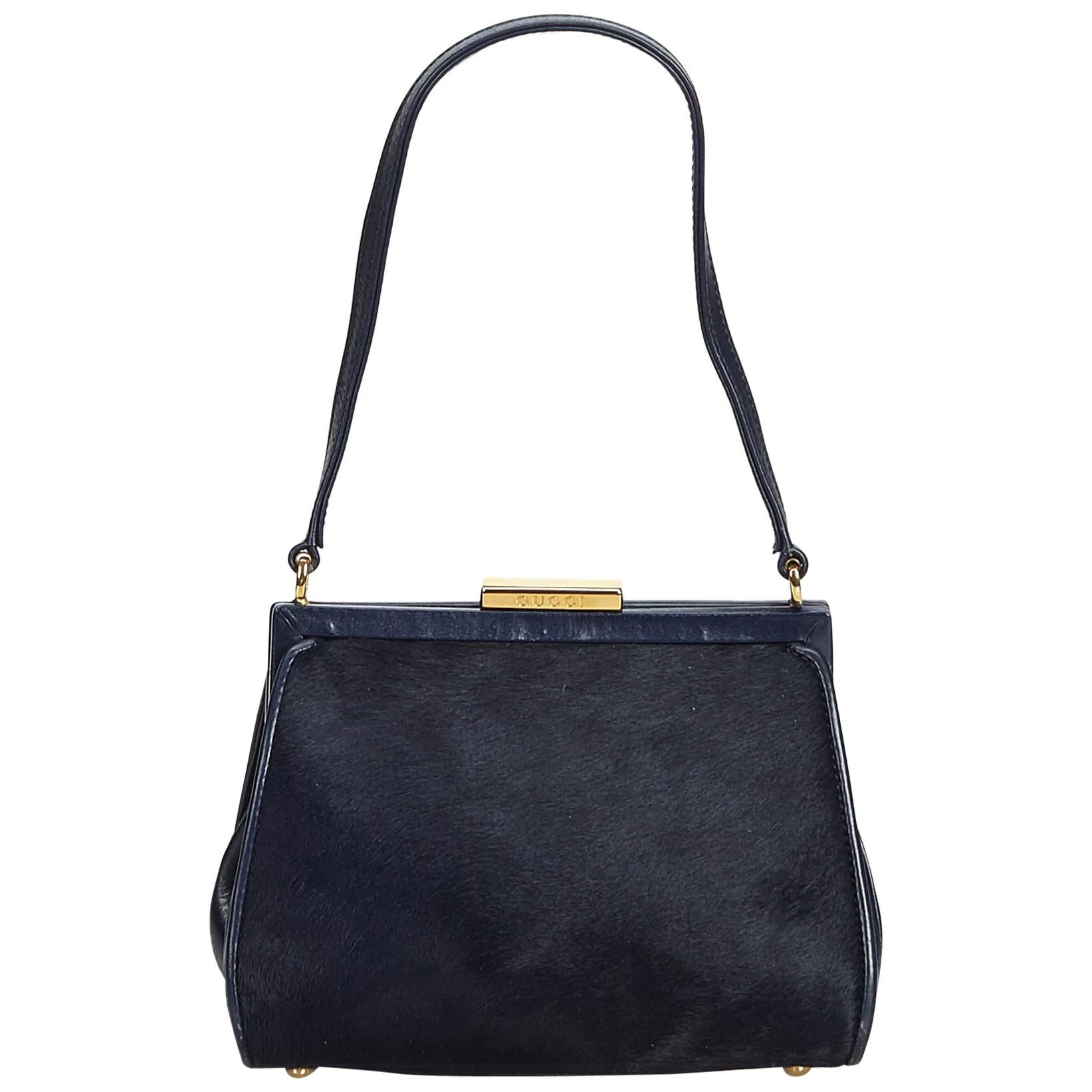 Gucci Black Pony Hair Natural Material Shoulder Bag Italy w/ Dust Bag