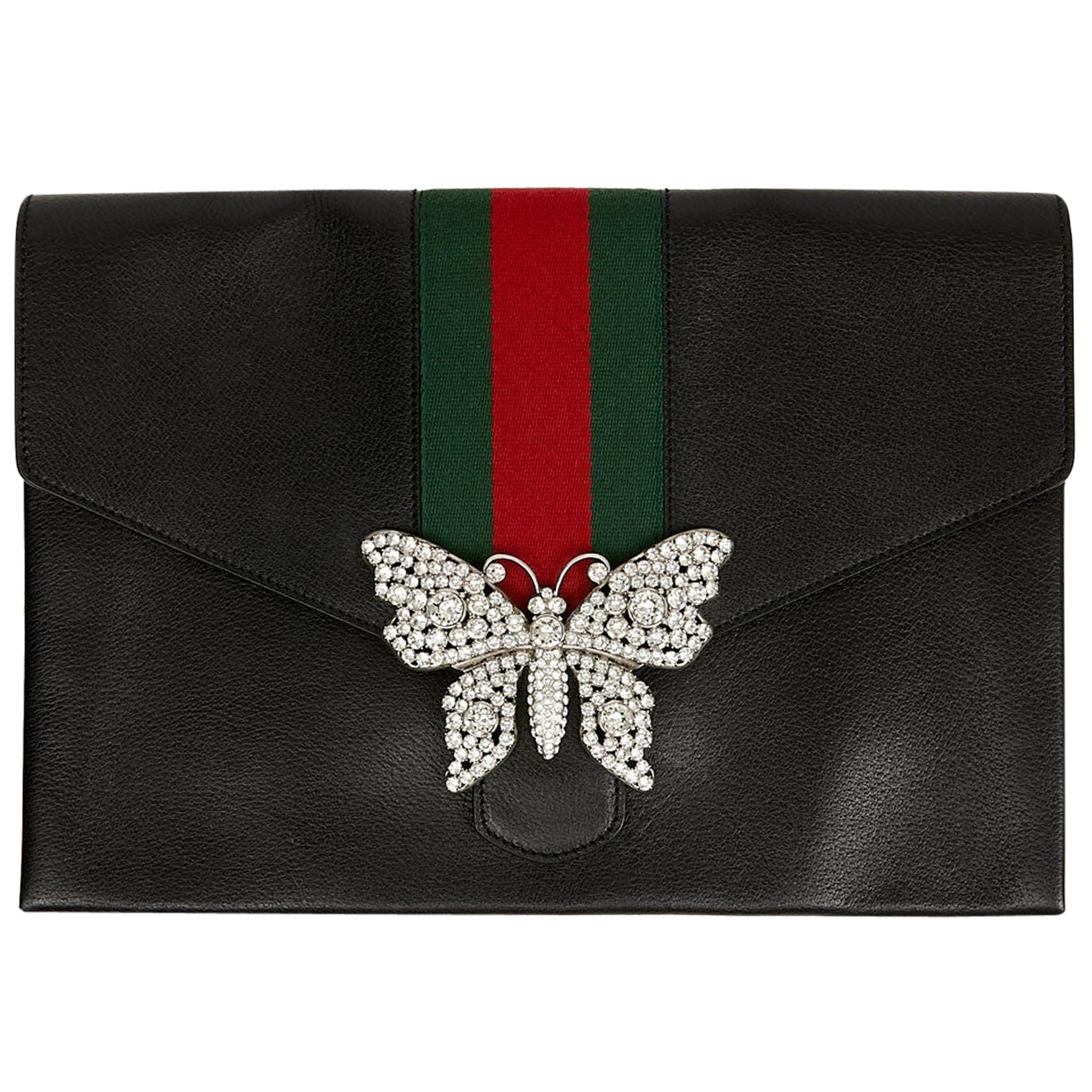 Gucci Black Pouch with Butterfly at 1stDibs | gucci butterfly clutch,  designer document holder, gucci round bag