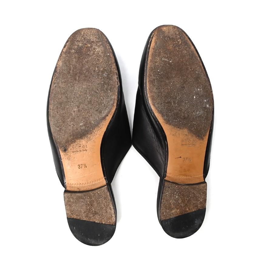 Women's Gucci Black Princeton Horsebit Leather Backless Loafer US 7 For Sale