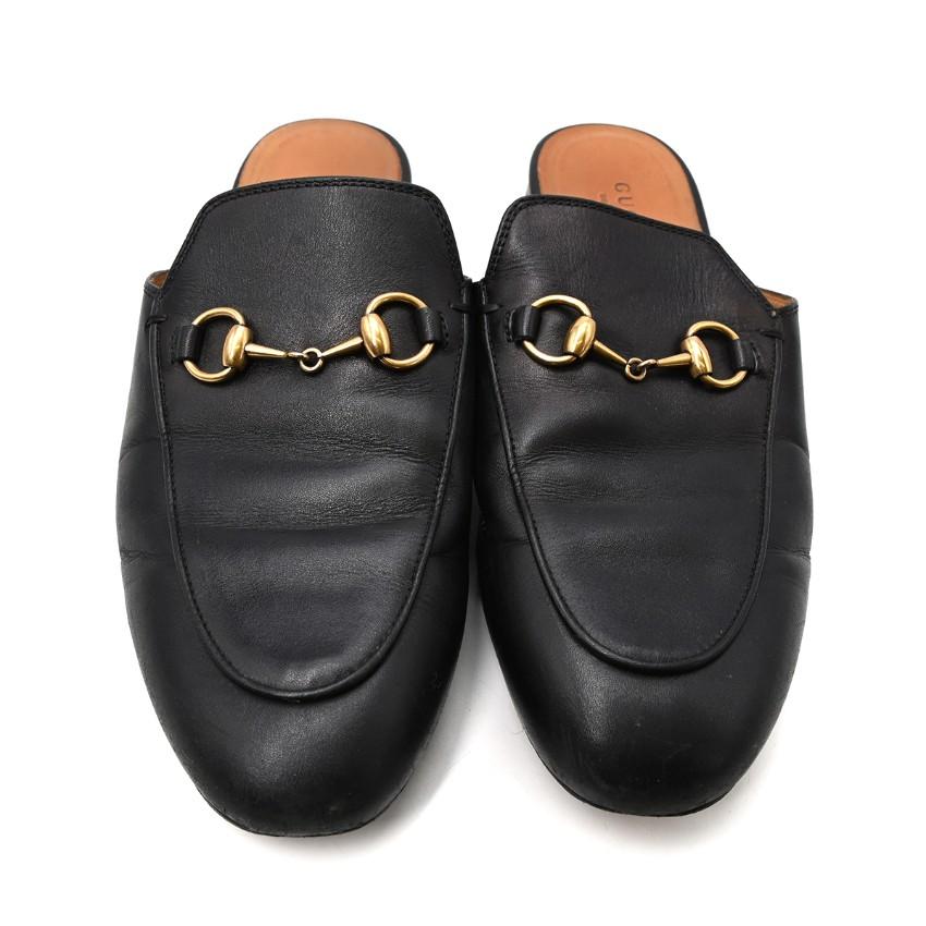 Gucci Black Princeton Horsebit Leather Backless Loafer US 7 For Sale 2