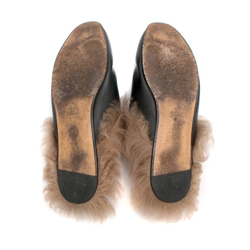 Gucci Black Princetown Leather Fur Lined Mules 40  In Good Condition For Sale In London, GB