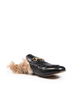 Gucci Black Princetown Shearling Lined Horsebit Mules Size IT 39
