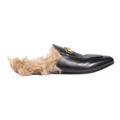 Gucci Black Princetown Shearling Lined Horsebit Mules Size IT 39