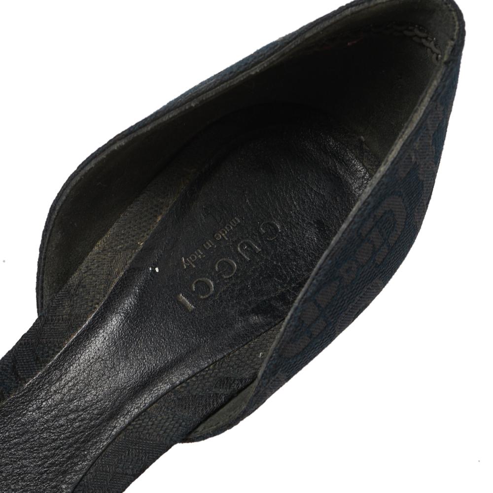 Women's Gucci Black Printed Canvas D'Orsay Horsebit Peep Toe Pumps Size 37