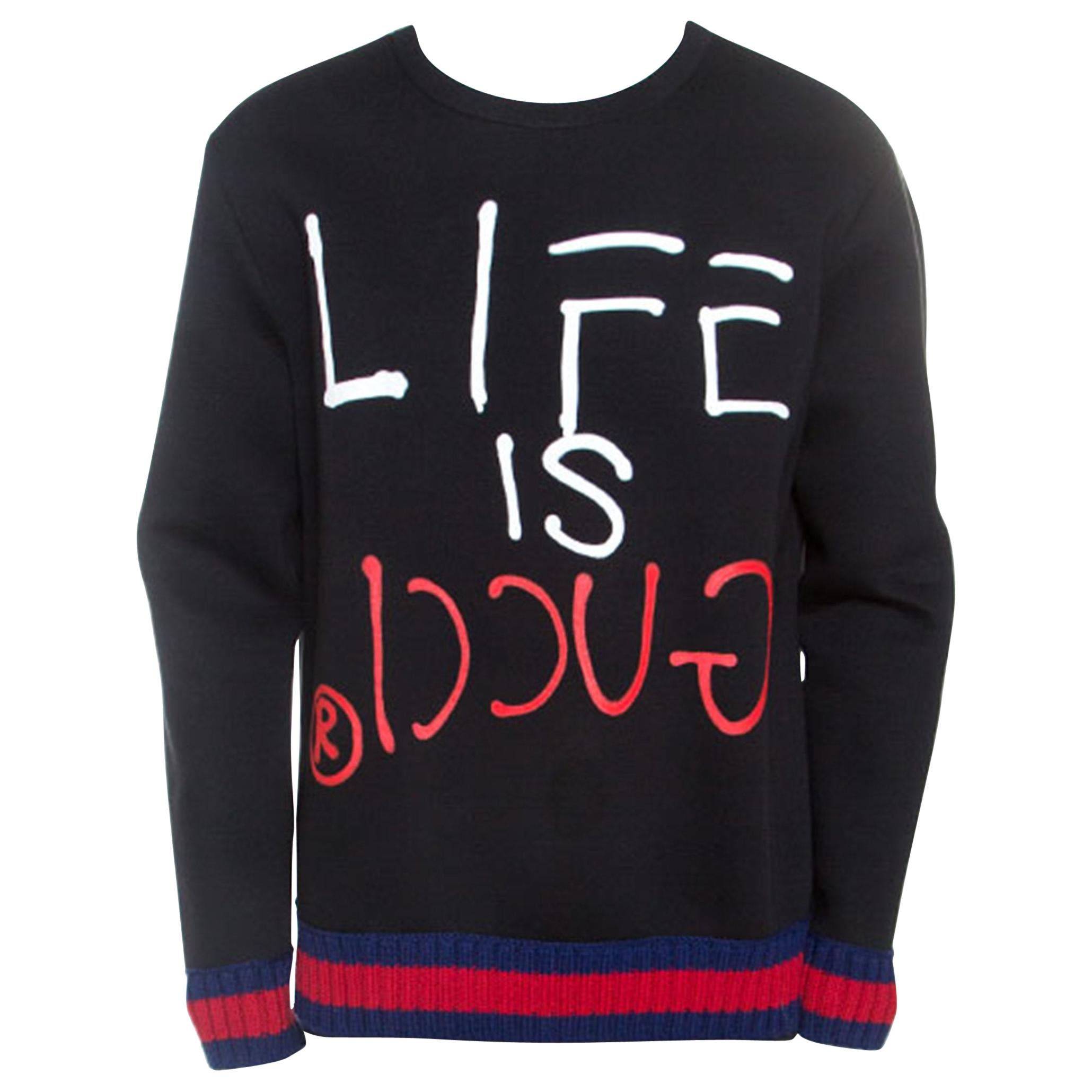Black Printed Cotton Contrast Trim Life is Gucci Sweatshirt XXL at 1stDibs | life is gucci sweater, life is gucci shirt, life is gucci hoodie
