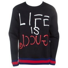 Gucci Black Printed Cotton Contrast Trim Life is Gucci Sweatshirt XXL