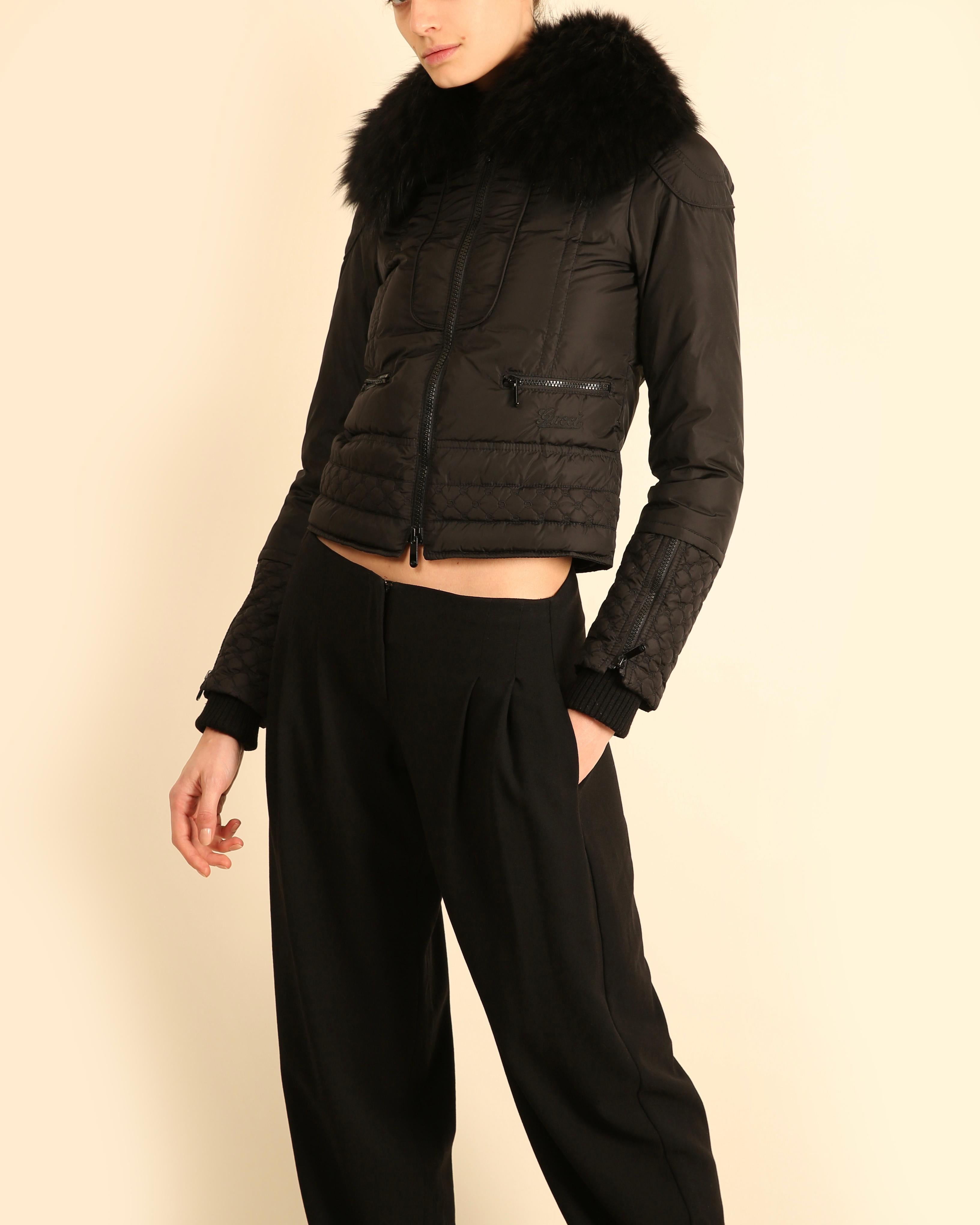 Gucci negro puffer bomber plumón corto desmontable cuello de piel de zorro chaqueta de esquí abrigo en venta 6