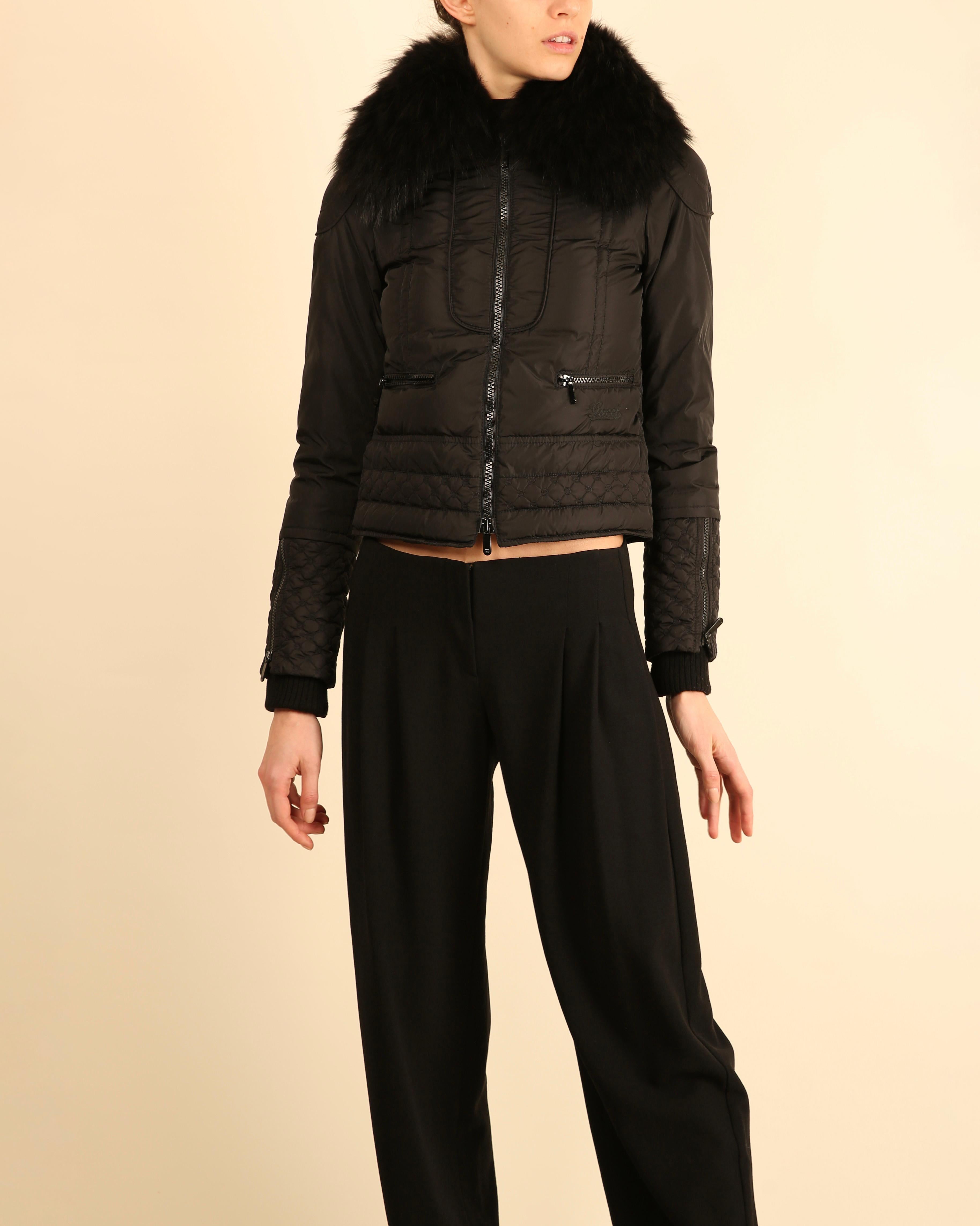 De las mujeres Gucci negro puffer bomber plumón corto desmontable cuello de piel de zorro chaqueta de esquí abrigo en venta