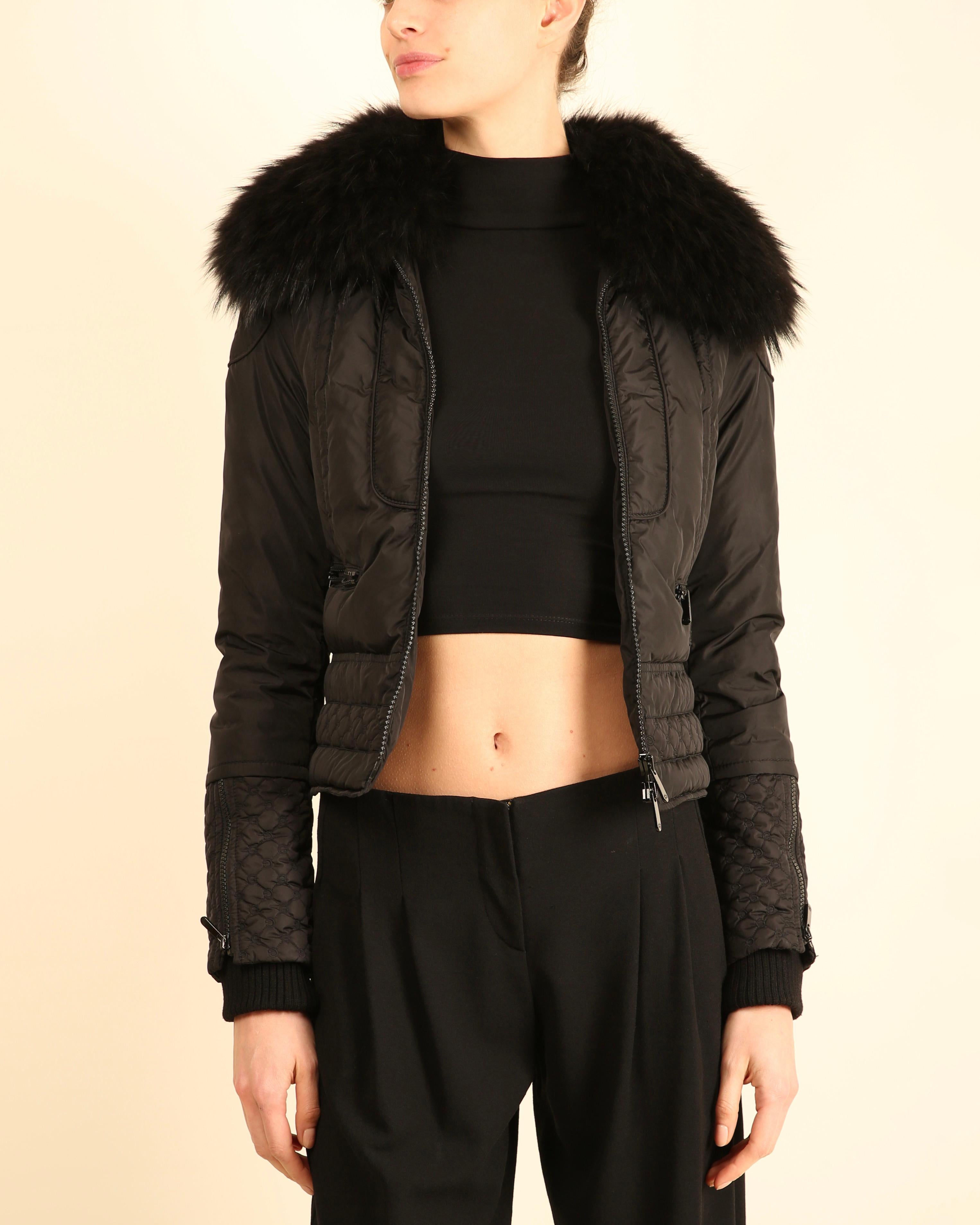 Gucci negro puffer bomber plumón corto desmontable cuello de piel de zorro chaqueta de esquí abrigo en venta 2
