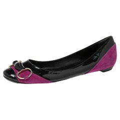 Gucci Black/Purple Patent Leather and Suede Bamboo Horsebit Ballet Flats Size 38