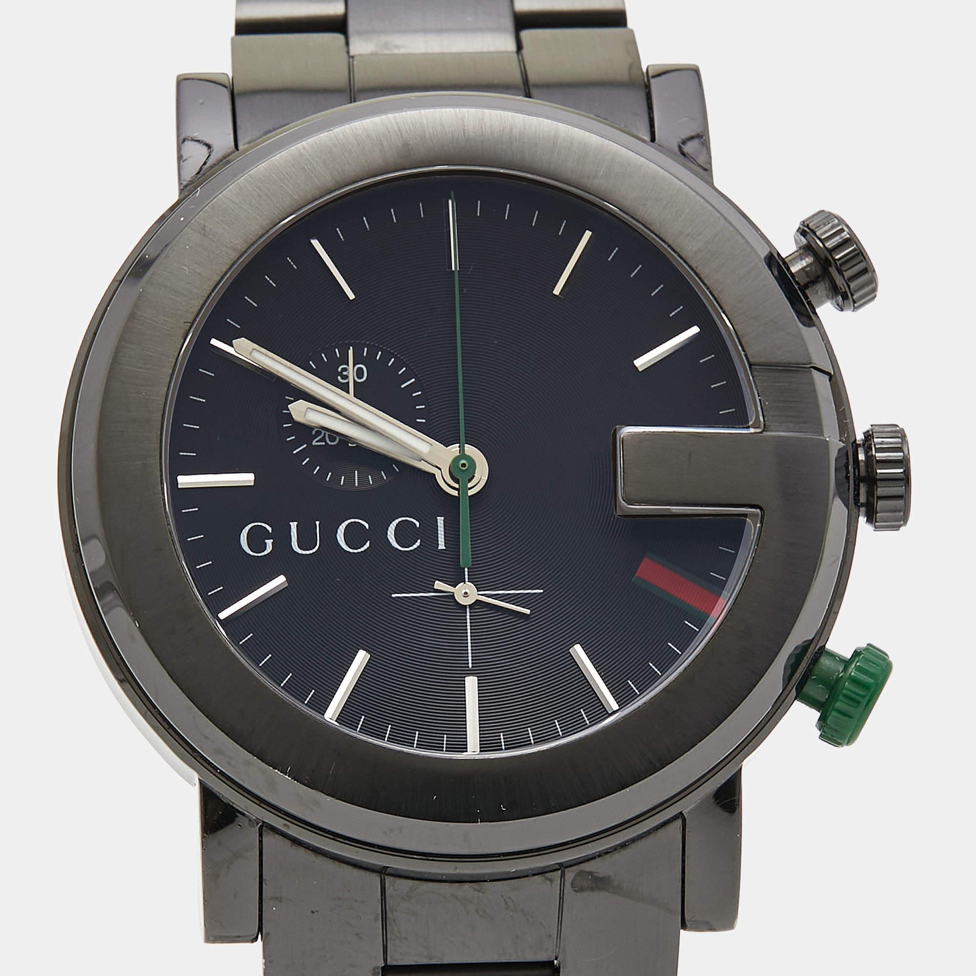 Gucci Black PVD Coated Stainless Steel G-Chrono YA101331 Men's Wristwatch 44 mm In Good Condition For Sale In Dubai, Al Qouz 2