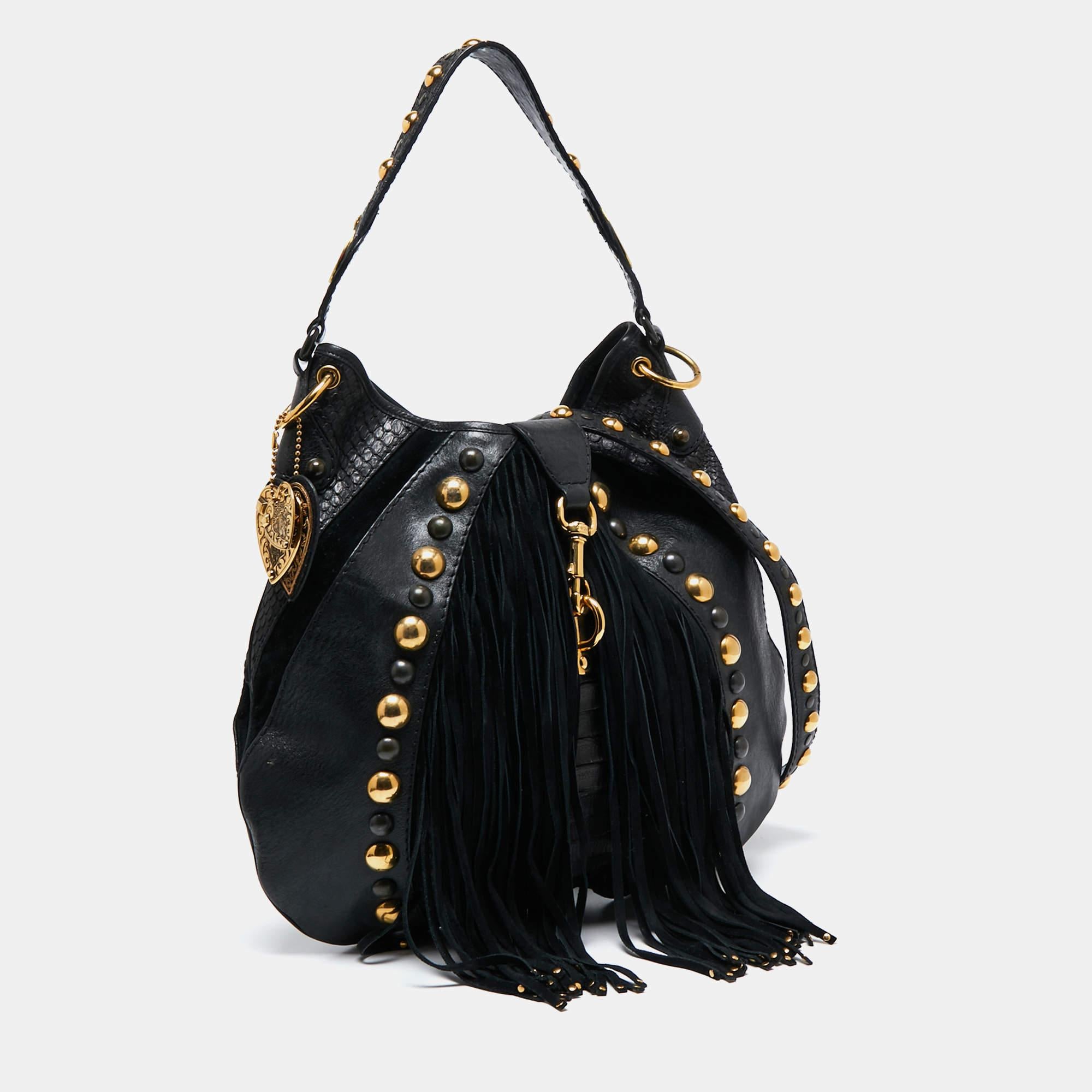 Gucci Black Python And Leather Babouska Fringe Hobo 1