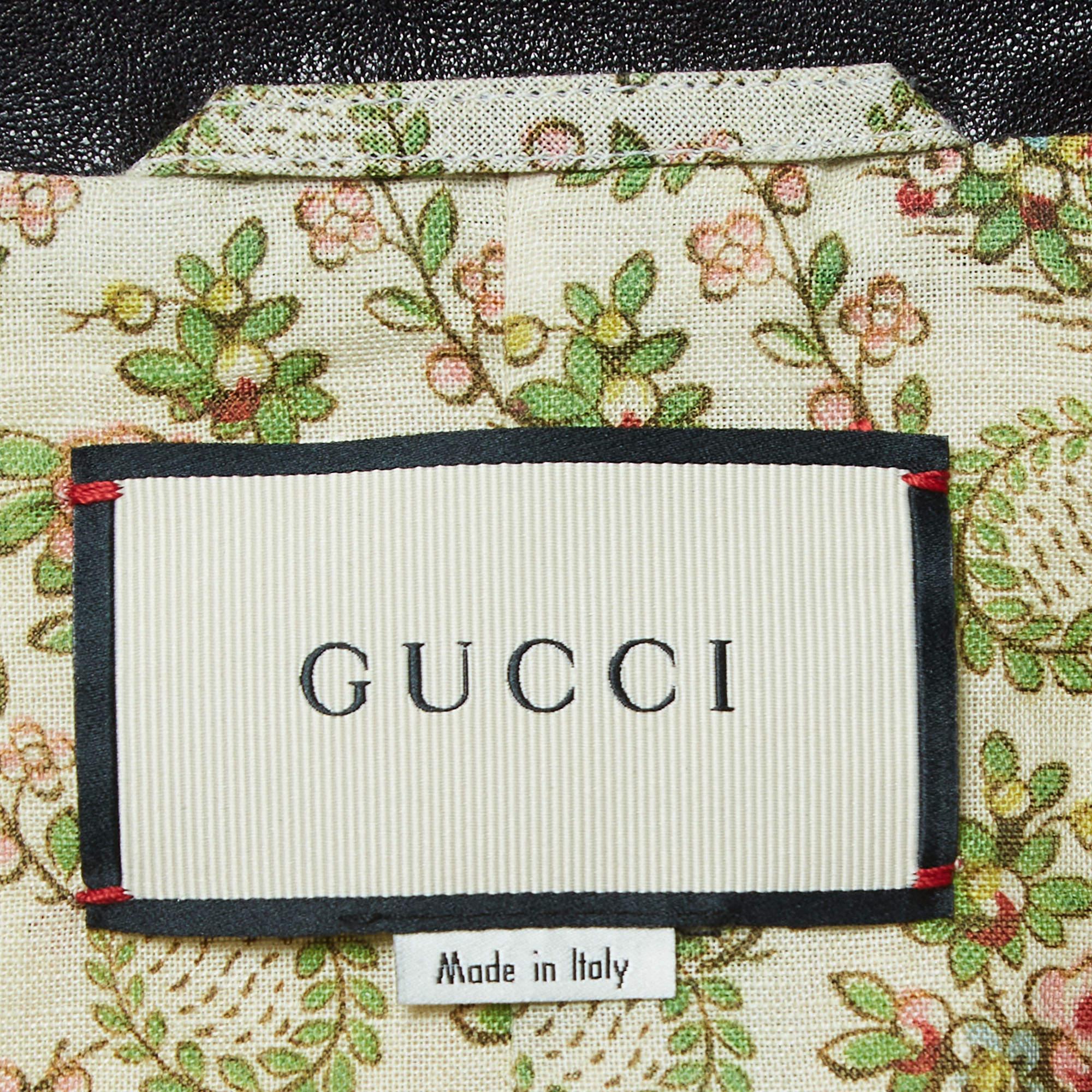 Gucci Giacca in pelle nera con frange e pitone in rilievo M. I. in vendita 1