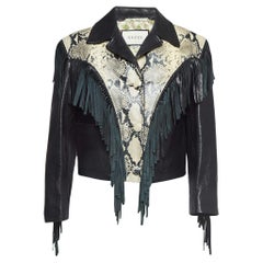 Gucci Black Python Embossed Fringed Leather Jacket M