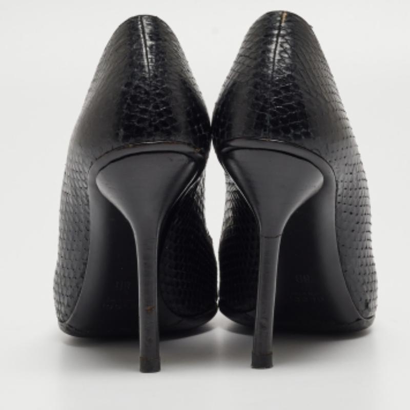 Gucci Black Python Horsebit Open Toe Pumps 38.5 For Sale 2