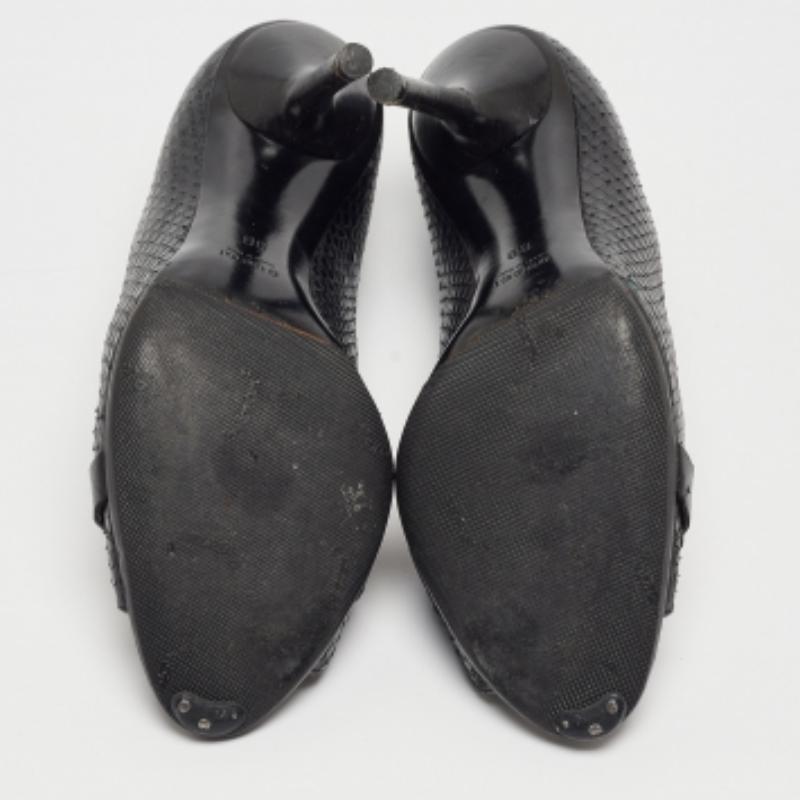 Gucci Black Python Horsebit Open Toe Pumps 38.5 For Sale 3