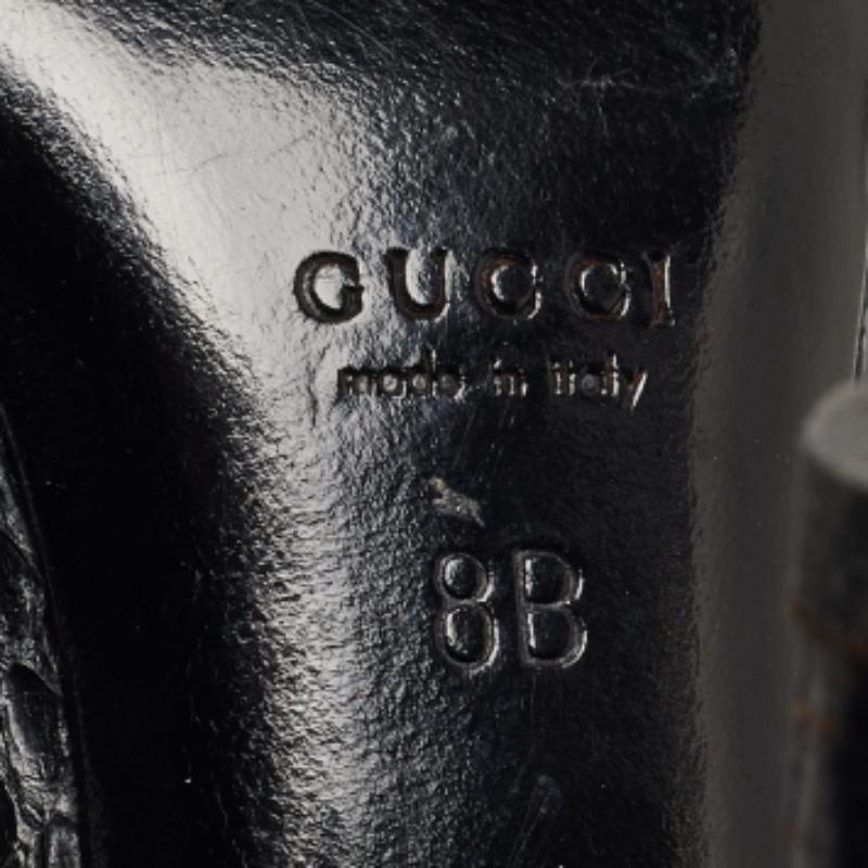 Gucci Black Python Horsebit Open Toe Pumps 38.5 For Sale 4