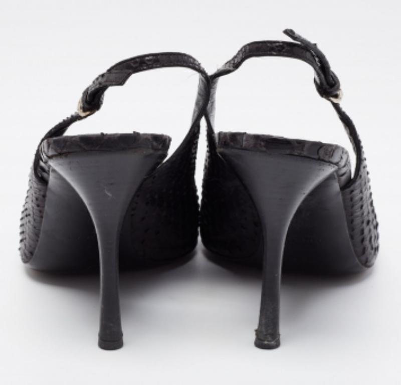 Gucci Schwarz Python Leder Icon Bit Peep-Toe Slingback Sandalen Größe 39.5 im Angebot 3