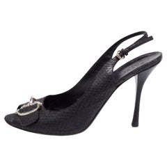 Gucci Black Python Leather Icon Bit Peep-Toe Slingback Sandals Size 39.5