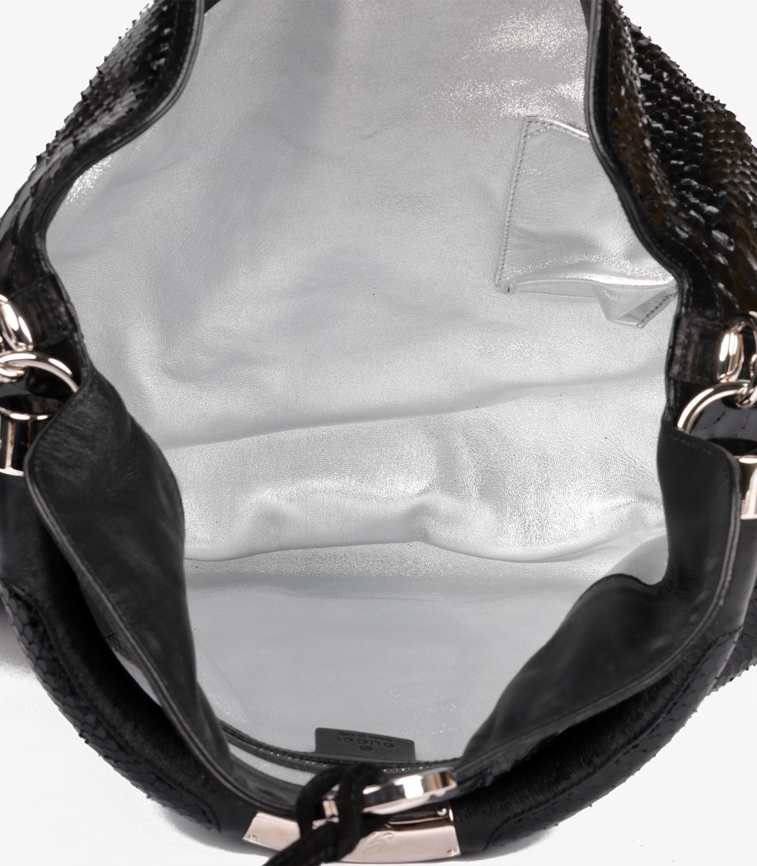 Gucci Black Python Leather Vintage Large Indy Top Handle 6