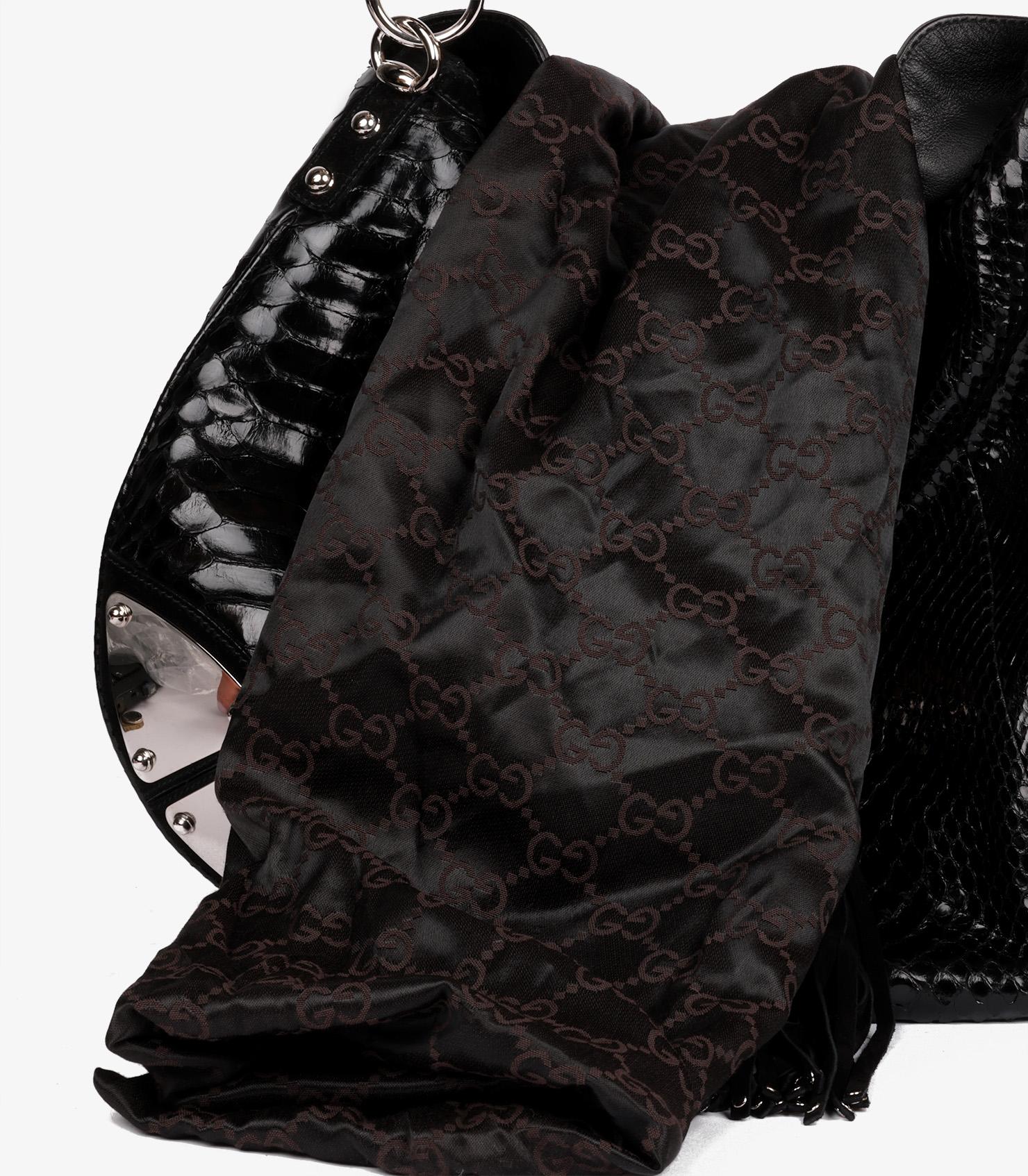 Gucci Black Python Leather Vintage Large Indy Top Handle 7