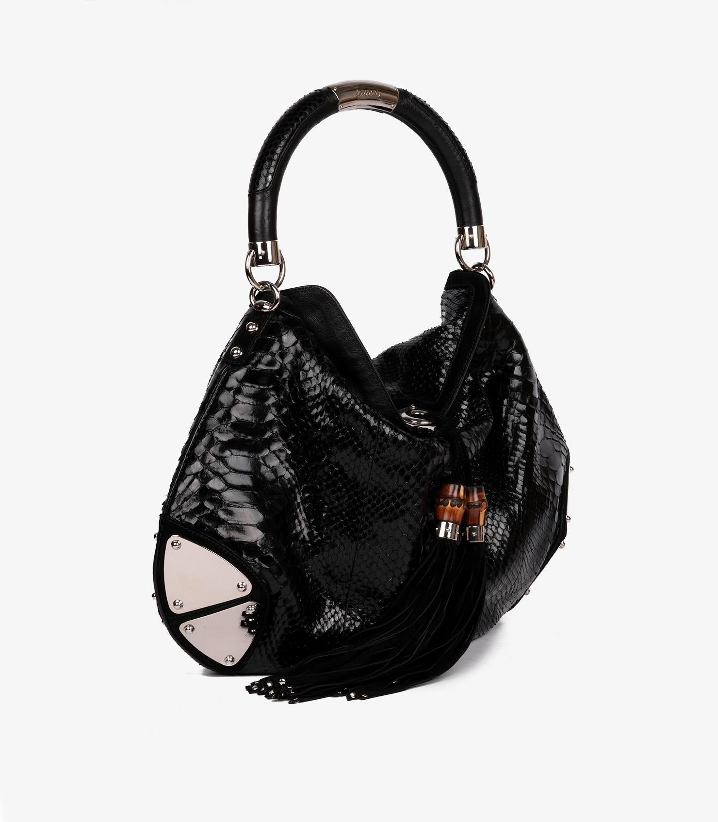 Gucci Black Python Leather Vintage Large Indy Top Handle In Excellent Condition In Bishop's Stortford, Hertfordshire