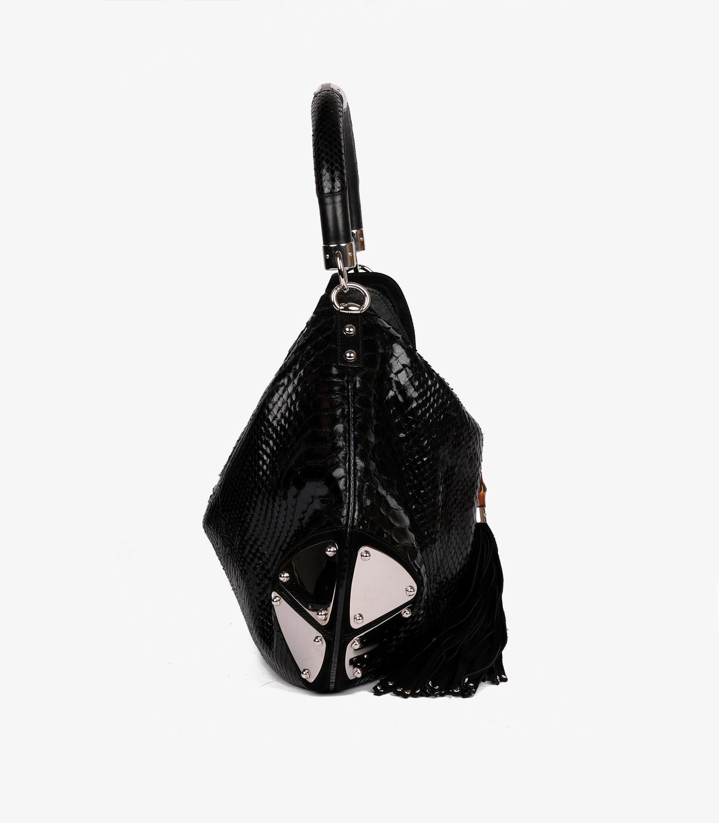 Women's or Men's Gucci Black Python Leather Vintage Large Indy Top Handle