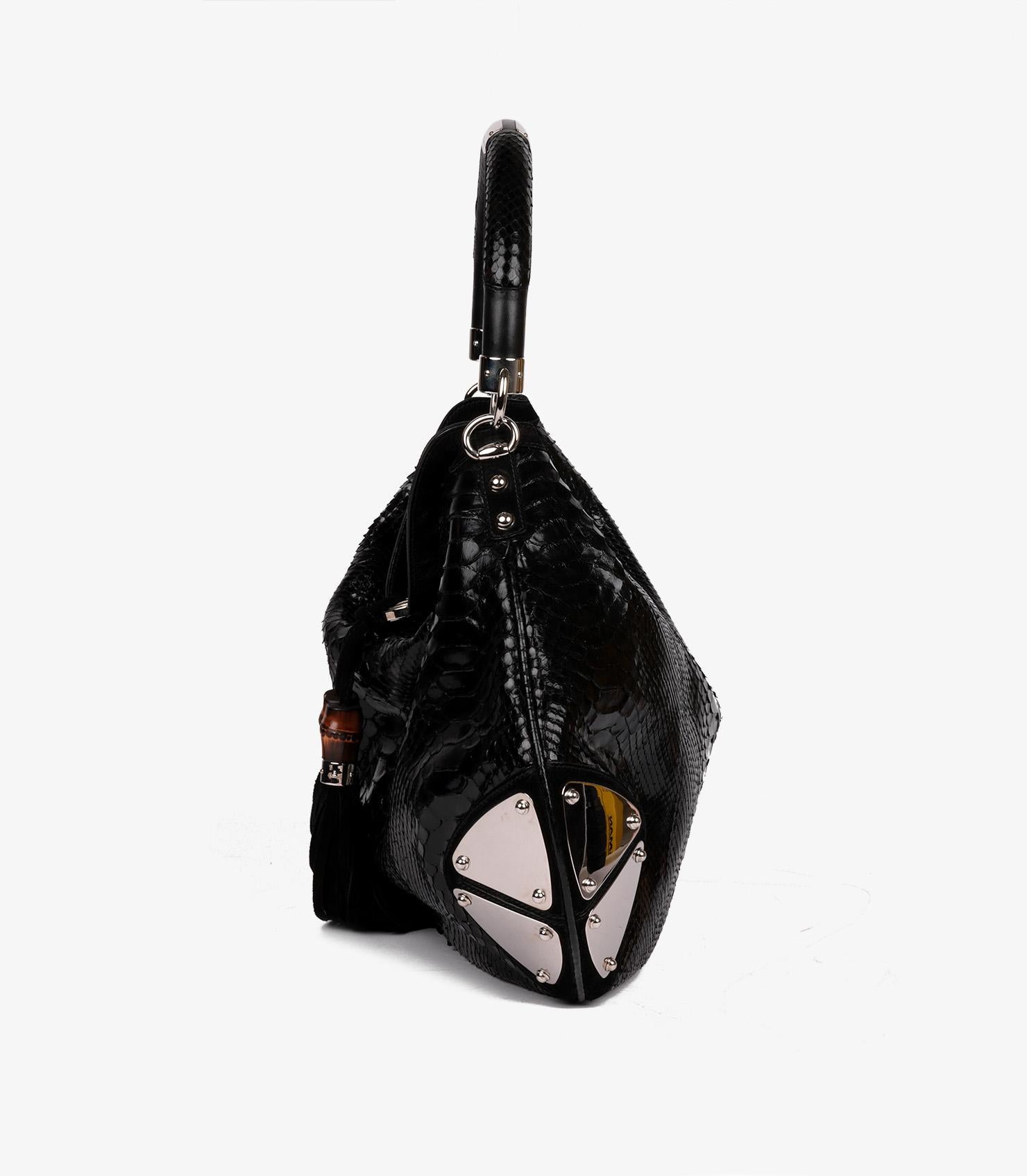 Gucci Black Python Leather Vintage Large Indy Top Handle 1
