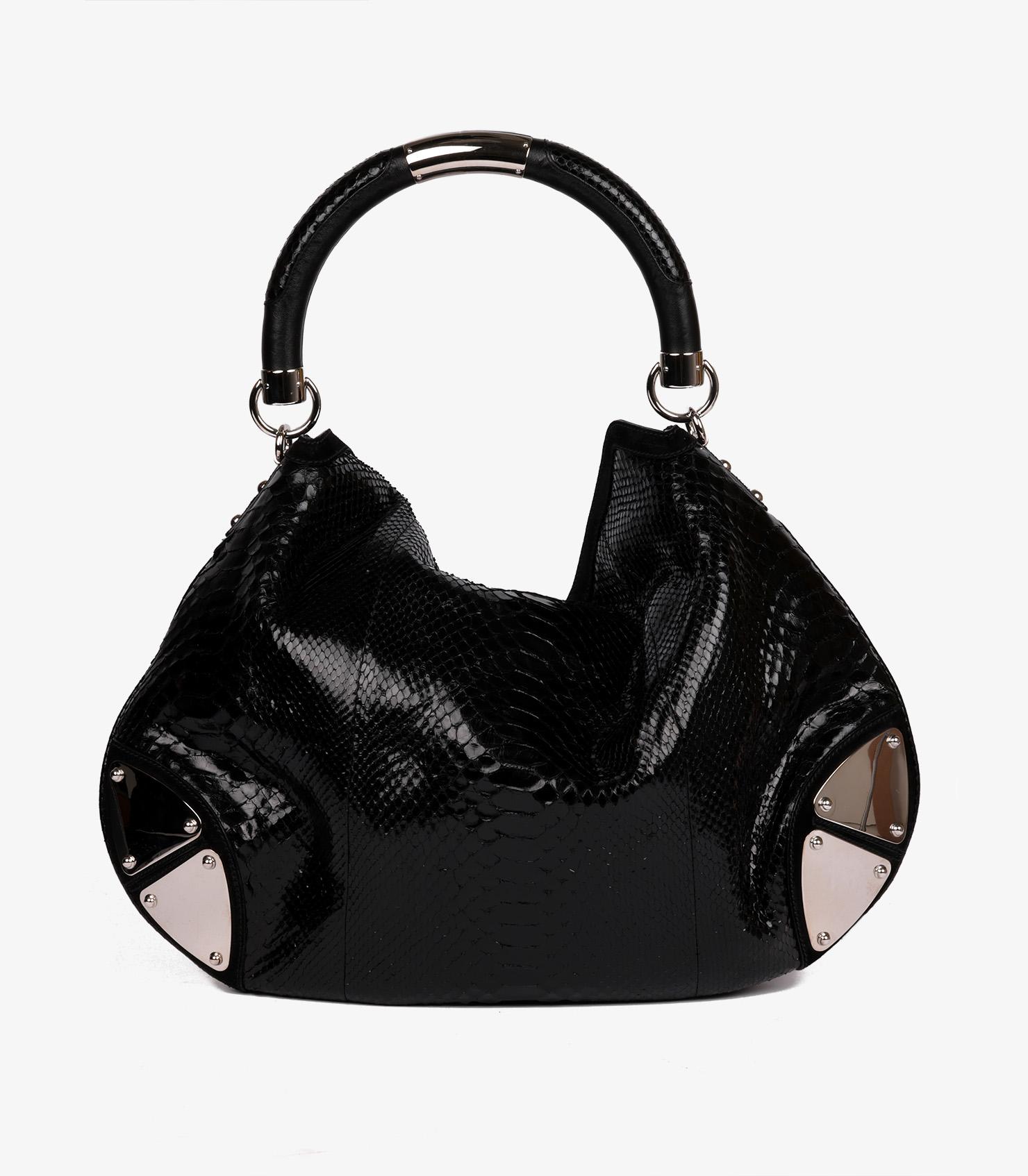 Gucci Black Python Leather Vintage Large Indy Top Handle 2