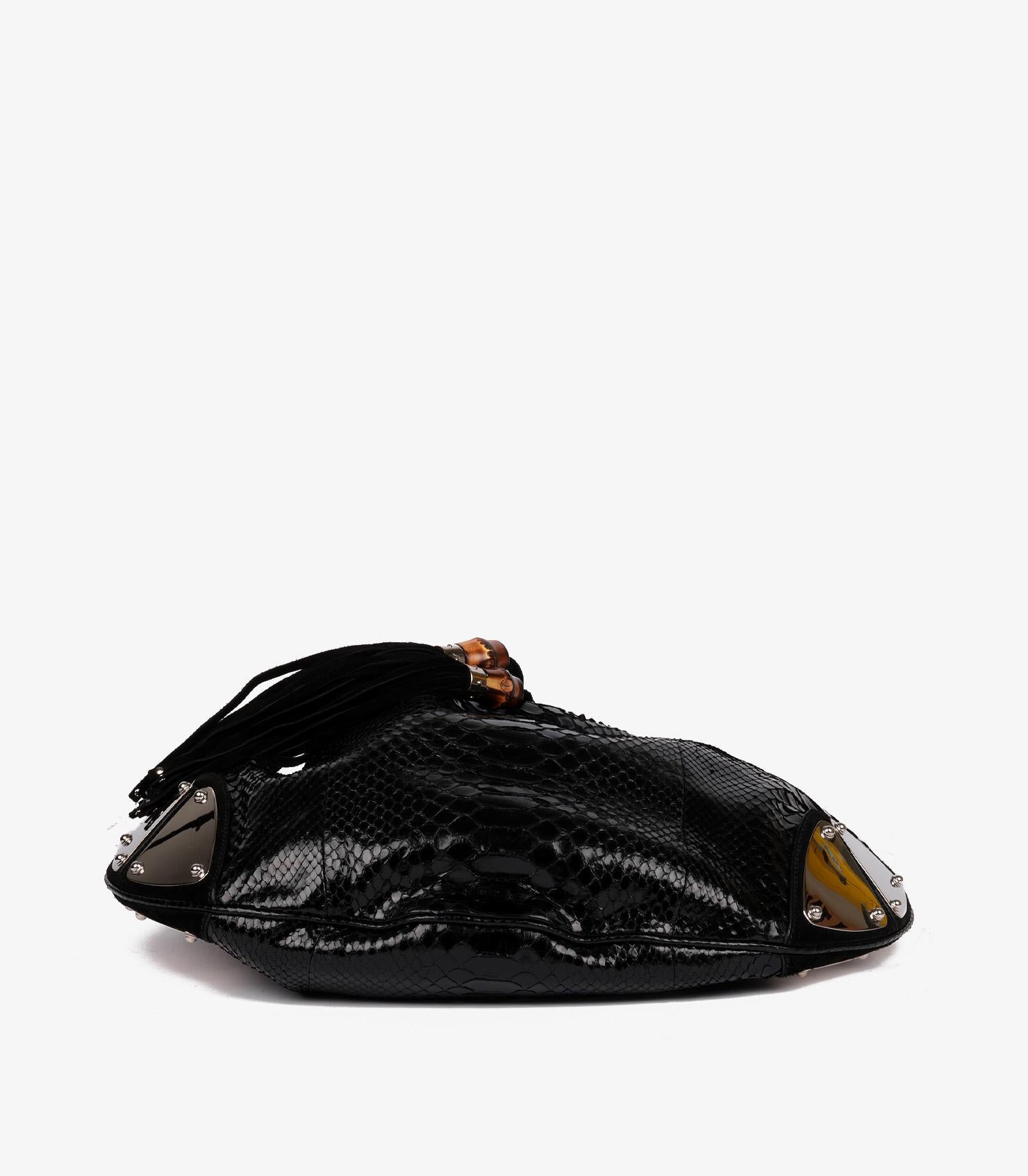 Gucci Black Python Leather Vintage Large Indy Top Handle 3