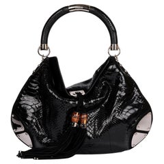 Gucci Black Python Leather Vintage Large Indy Top Handle