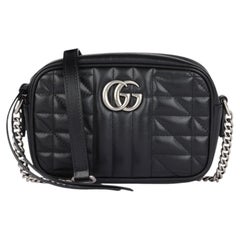 Gucci Black Quilted Calfskin Leather GG Marmont Mini Camera Bag