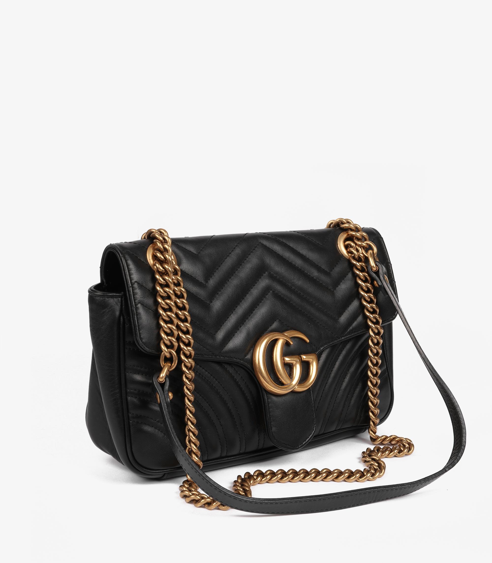 Gucci Black Quilted Calfskin Leather Medium GG Marmont In Excellent Condition For Sale In Bishop's Stortford, Hertfordshire