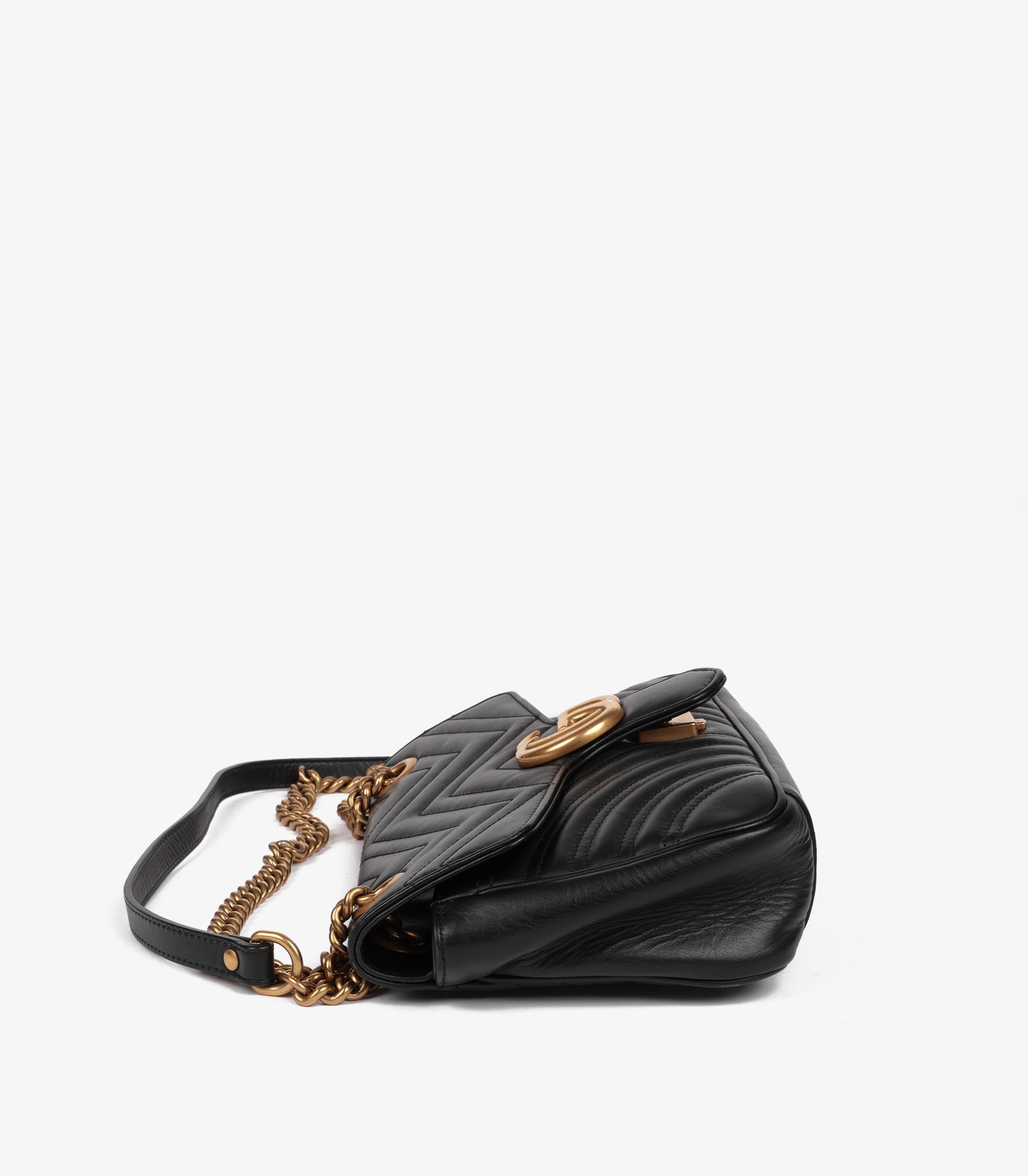 Gucci Black Quilted Calfskin Leather Medium GG Marmont For Sale 1