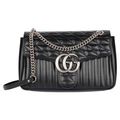 Gucci Black Quilted Calfskin Leather Medium GG Marmont