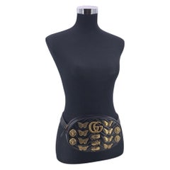 Gucci Black Quilted Leather Animal Studs GG Marmont Belt Bag 85/34