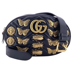 Gucci Black Quilted Leather Animal Studs GG Marmont Belt Bag 85/34