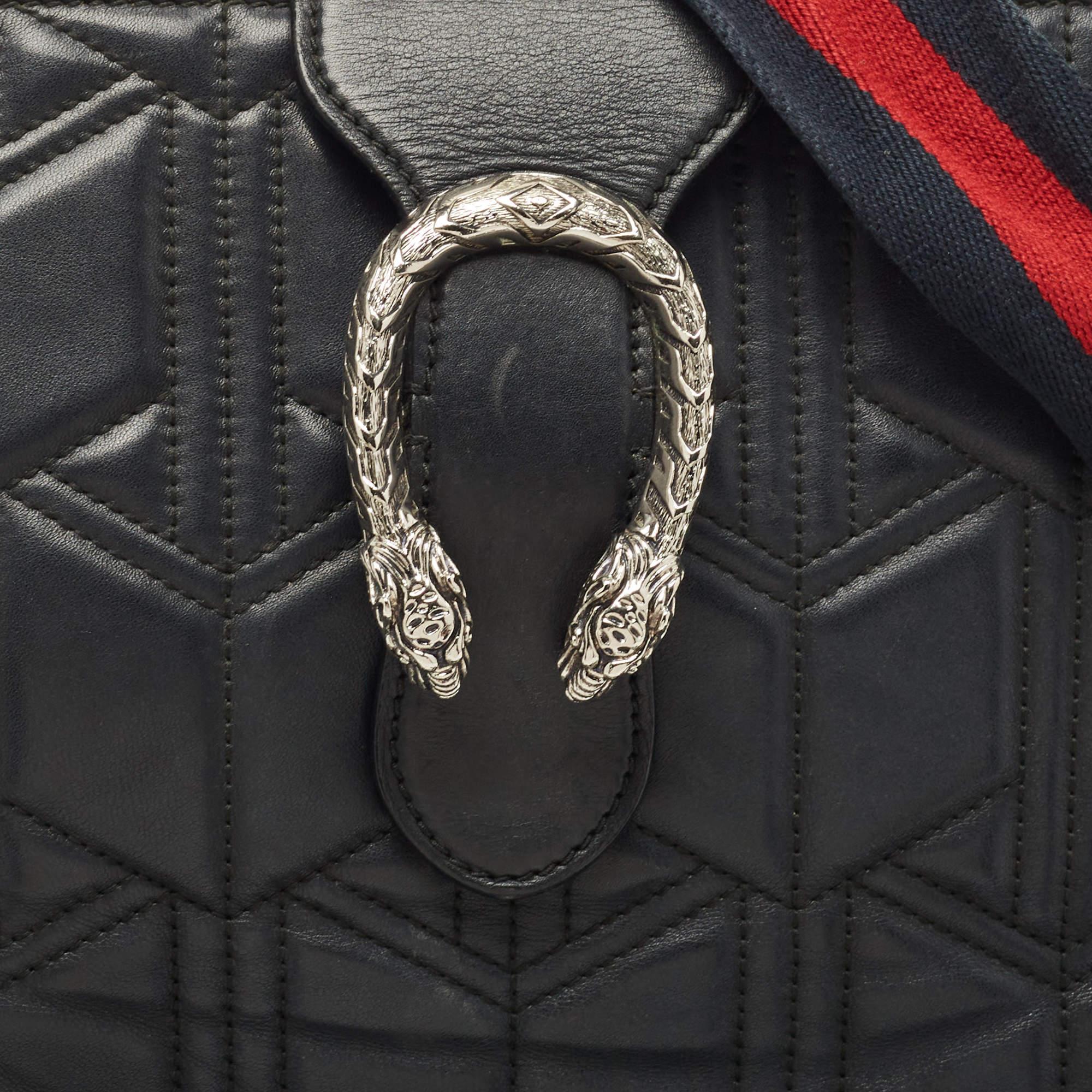 Gucci Black Quilted Leather Dionysus Flap Tote For Sale 4