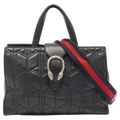 Gucci Schwarzes gestepptes Leder Dionysus Flap Tote