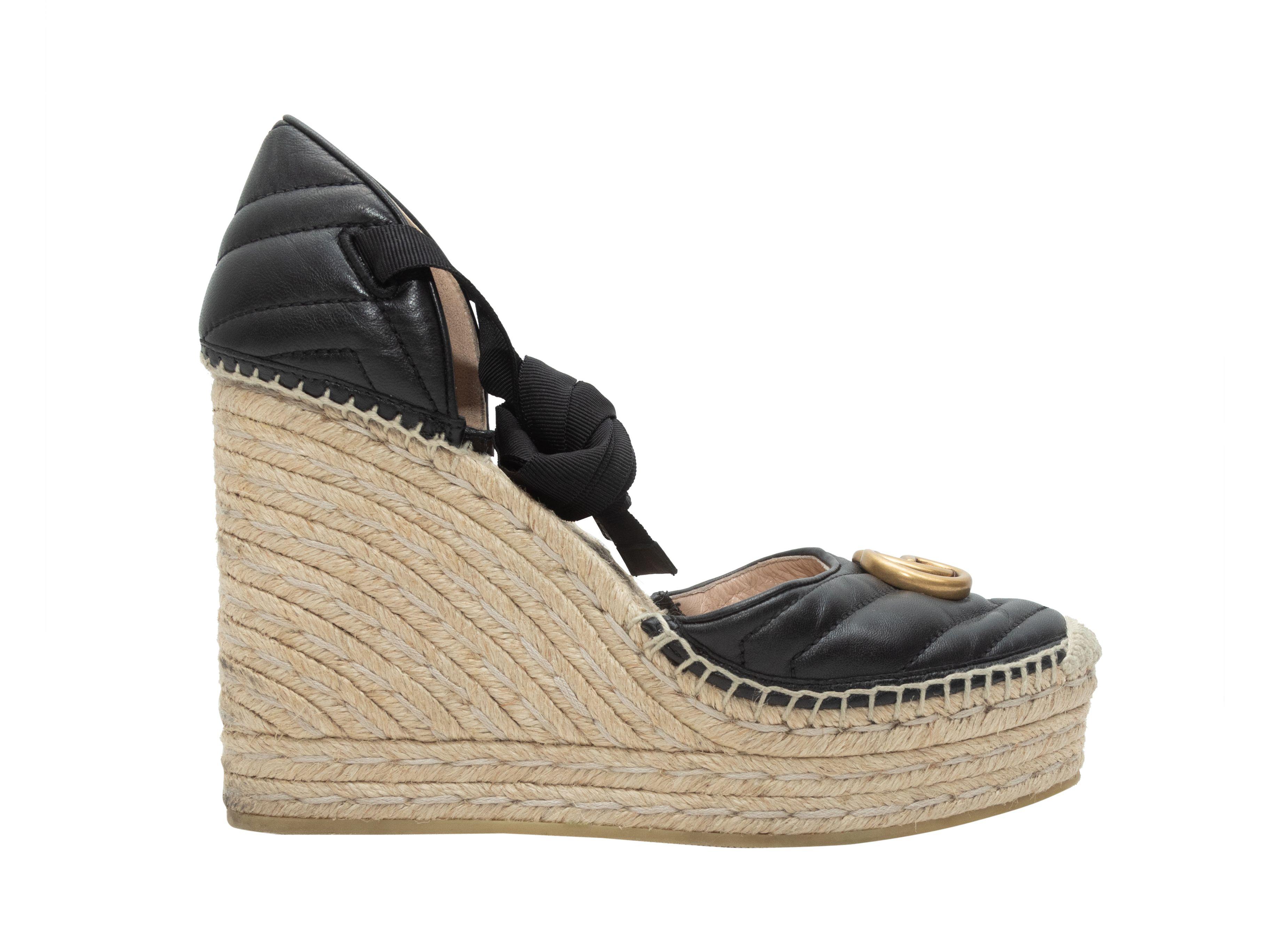 Gucci - Chaussures compensées espadrilles en cuir matelassé noir Bon état à New York, NY