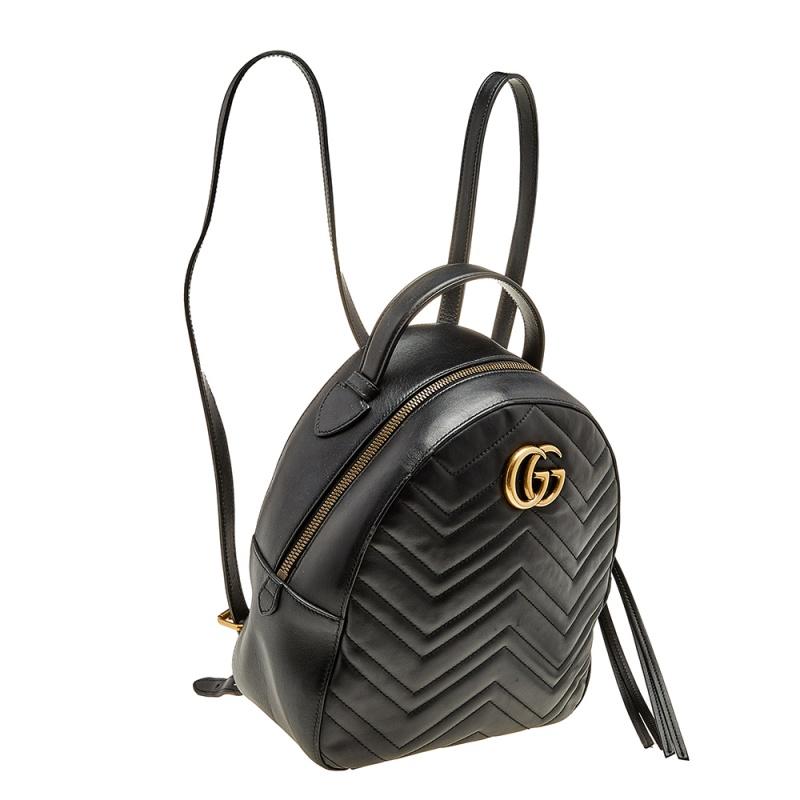 Gucci Black Quilted Leather GG Marmont Backpack 2